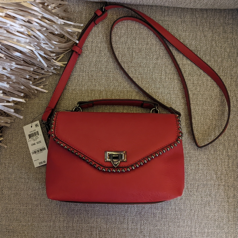 INC International Concepts Red Crossbody Bag with Flap Closure